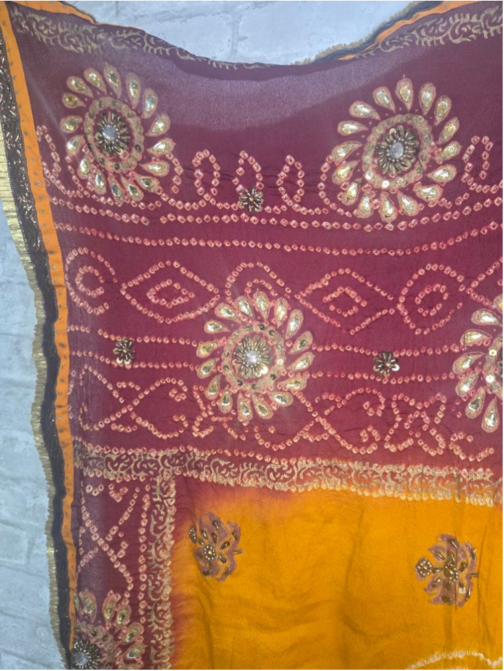 Women's Maroon Yellow Saree One Size 35x60
